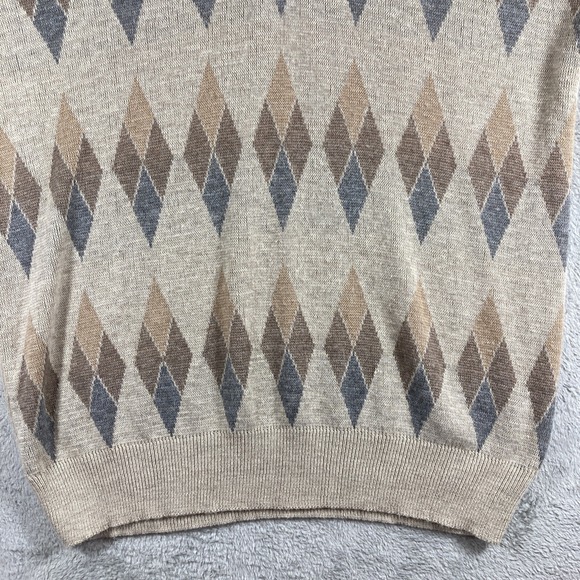 Vintage Argyle Sweater Men Large Brown Robert Bruce V Neck Preppy LS USA Made - Picture 3 of 13